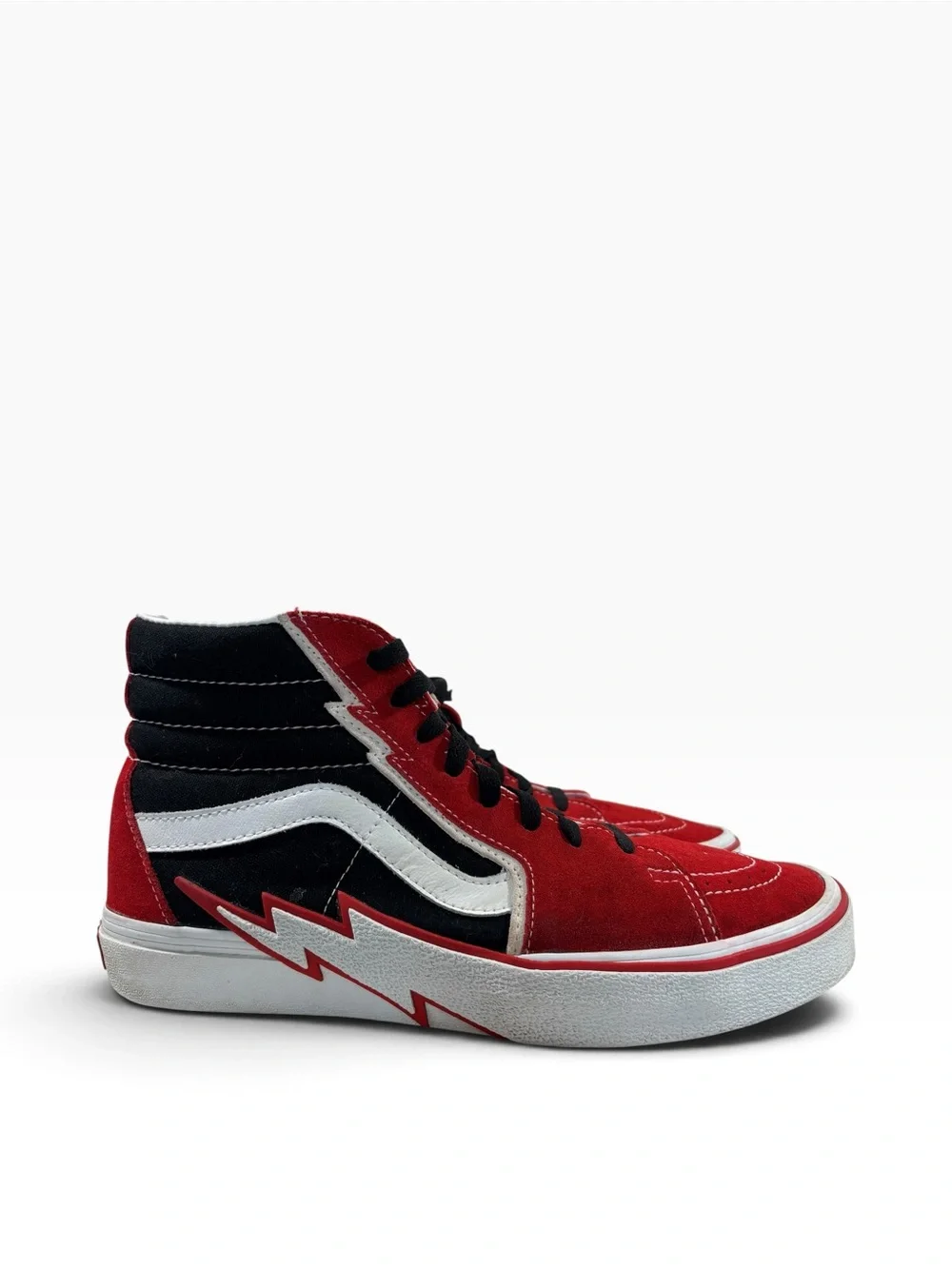 Vans Sk8 Hi Bolt Racing Red Black White Sneakers M-10.5 W-12